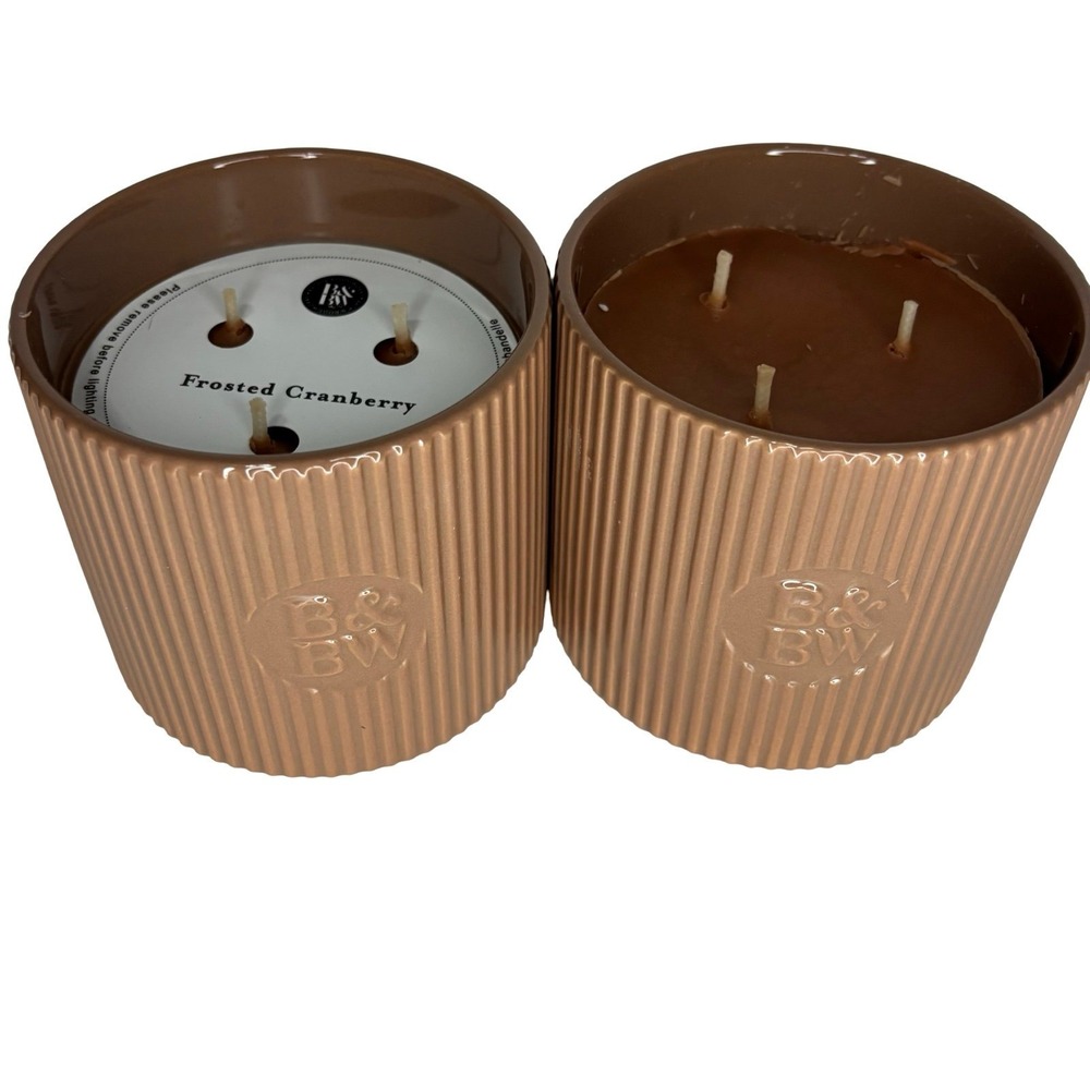 Bath & Body Frosted Cranberry CERAMIC 3-Wick Candles 14.5oz Tonka Bean Apple - Picture 2 of 7